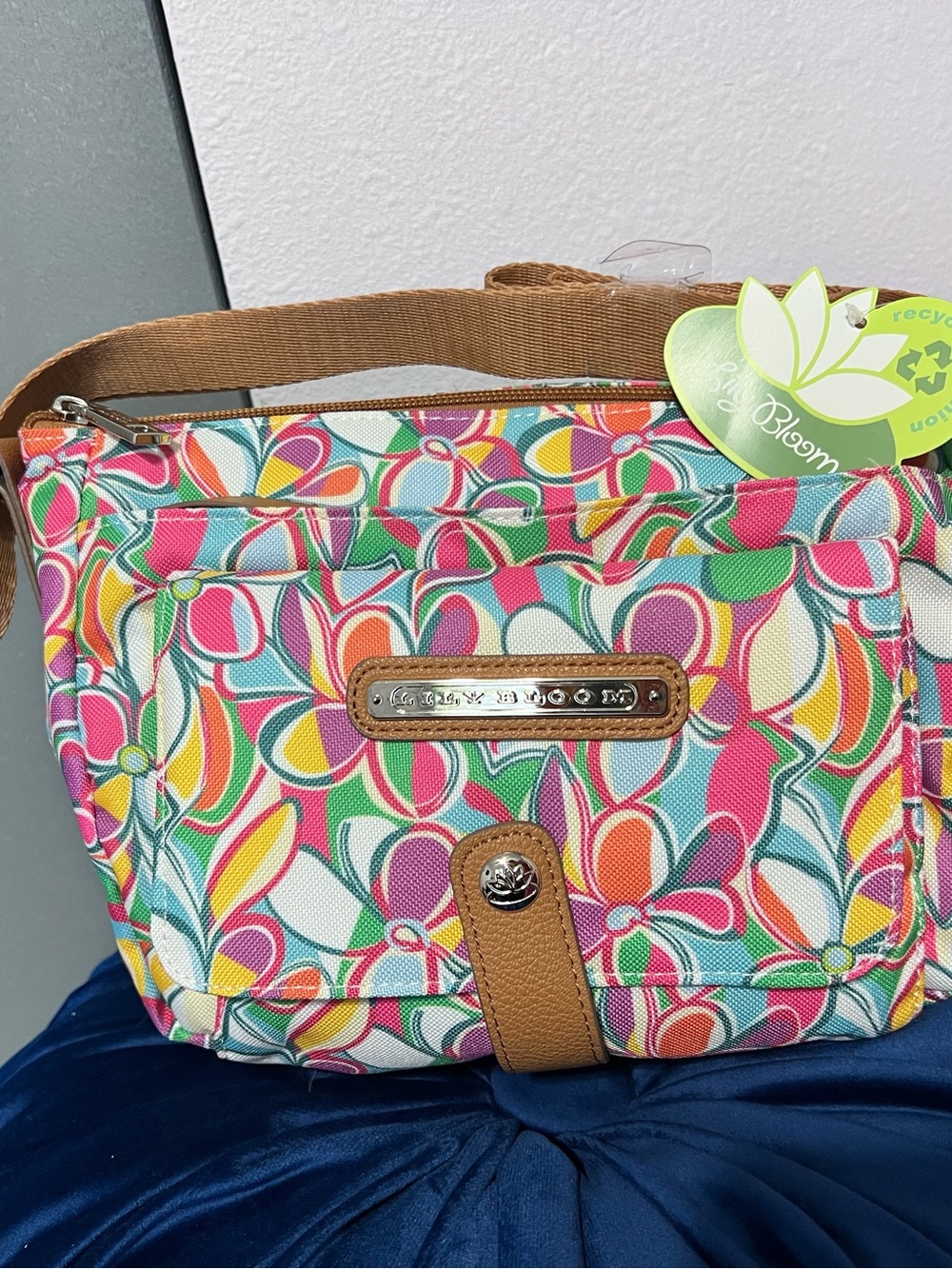 Lilly Bloom - Christina Xbody - Colorful Floral Crossbody Bag with Brown Trim